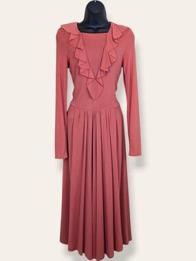 Vintage Christian Aujard Cascading Ruffle Long Sleeve Dress